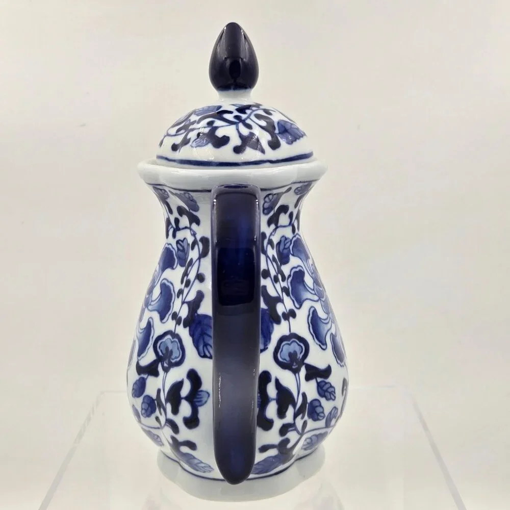 Bombay Asian Garden Teapot Fitted Lid Ceramic Cobalt Blue and White Floral - Picture 2 of 10